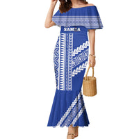 Fetu Samoa Rugby Custom Family Matching Mermaid Dress and Hawaiian Shirt Siapo Pattern - Sporty Style LT14 Mom's Dress Blue - Polynesian Pride