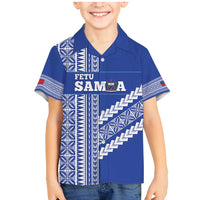 Fetu Samoa Rugby Custom Family Matching Mermaid Dress and Hawaiian Shirt Siapo Pattern - Sporty Style LT14 Son's Shirt Blue - Polynesian Pride