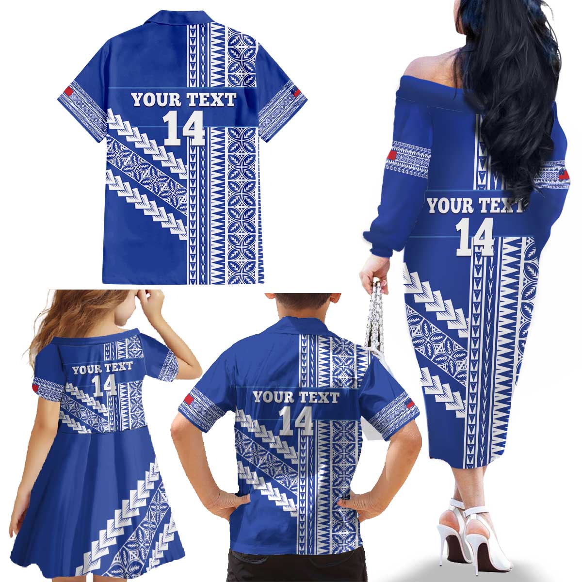 Fetu Samoa Rugby Custom Family Matching Off The Shoulder Long Sleeve Dress and Hawaiian Shirt Siapo Pattern - Sporty Style LT14 - Polynesian Pride