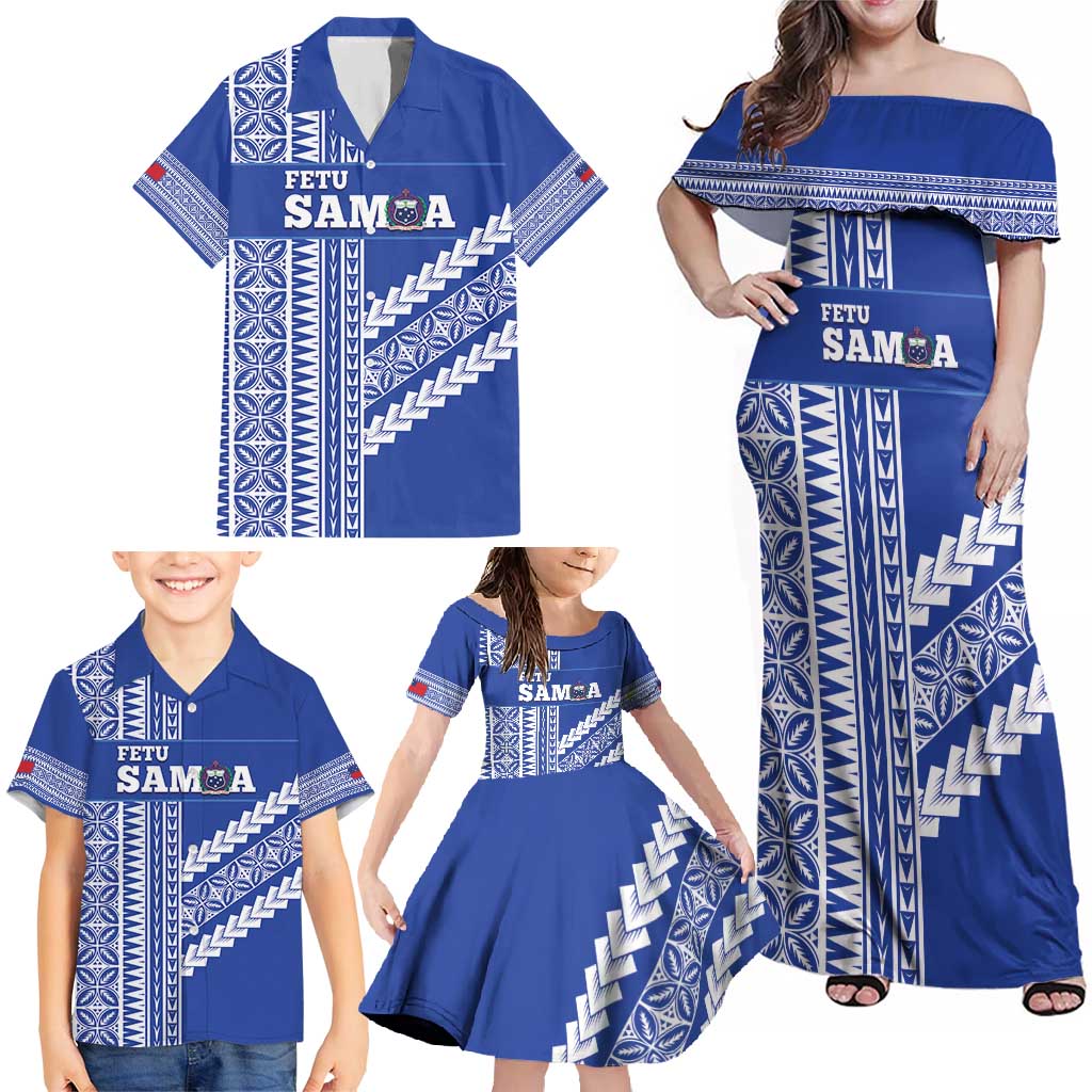 Fetu Samoa Rugby Custom Family Matching Off Shoulder Maxi Dress and Hawaiian Shirt Siapo Pattern - Sporty Style LT14 - Polynesian Pride