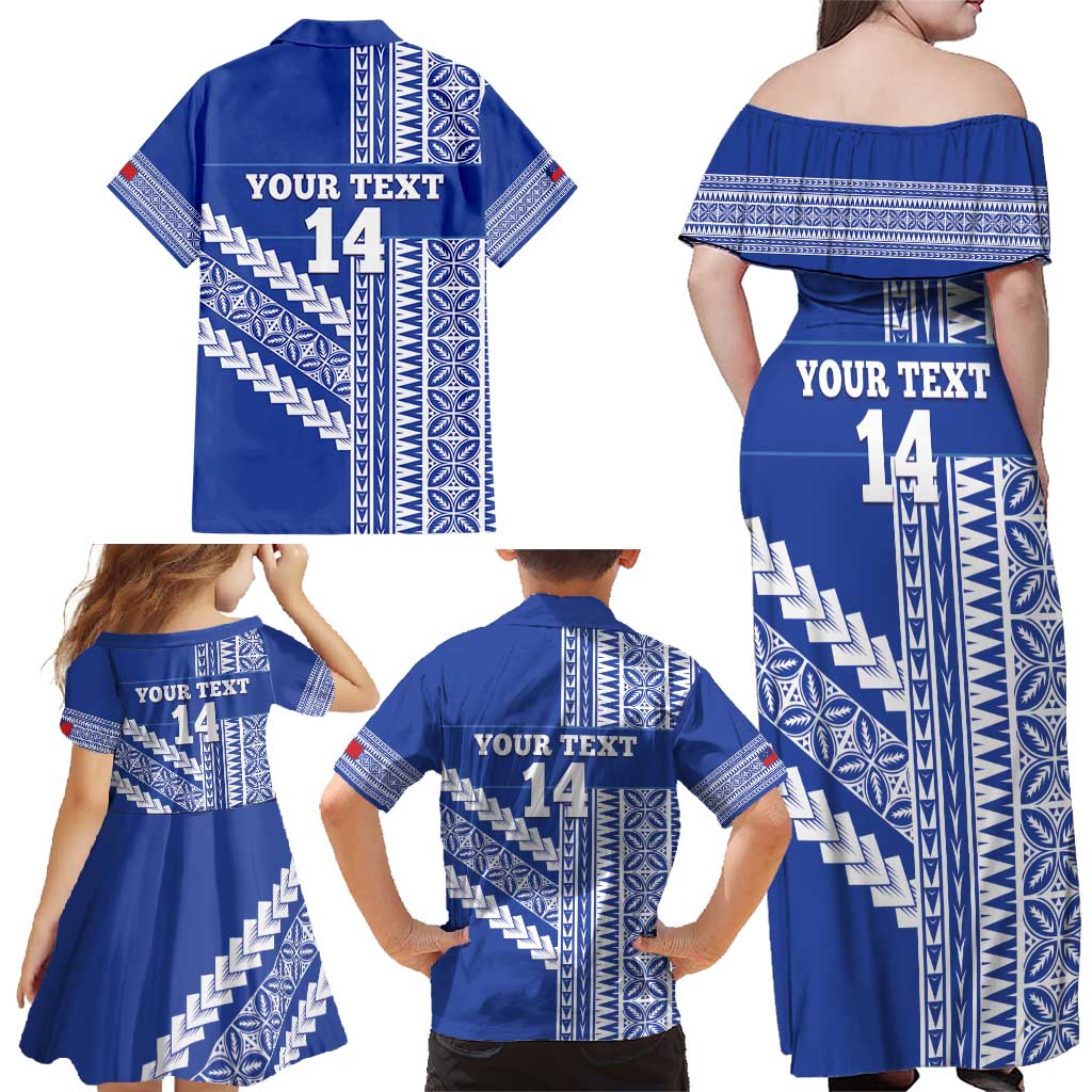Fetu Samoa Rugby Custom Family Matching Off Shoulder Maxi Dress and Hawaiian Shirt Siapo Pattern - Sporty Style LT14 - Polynesian Pride