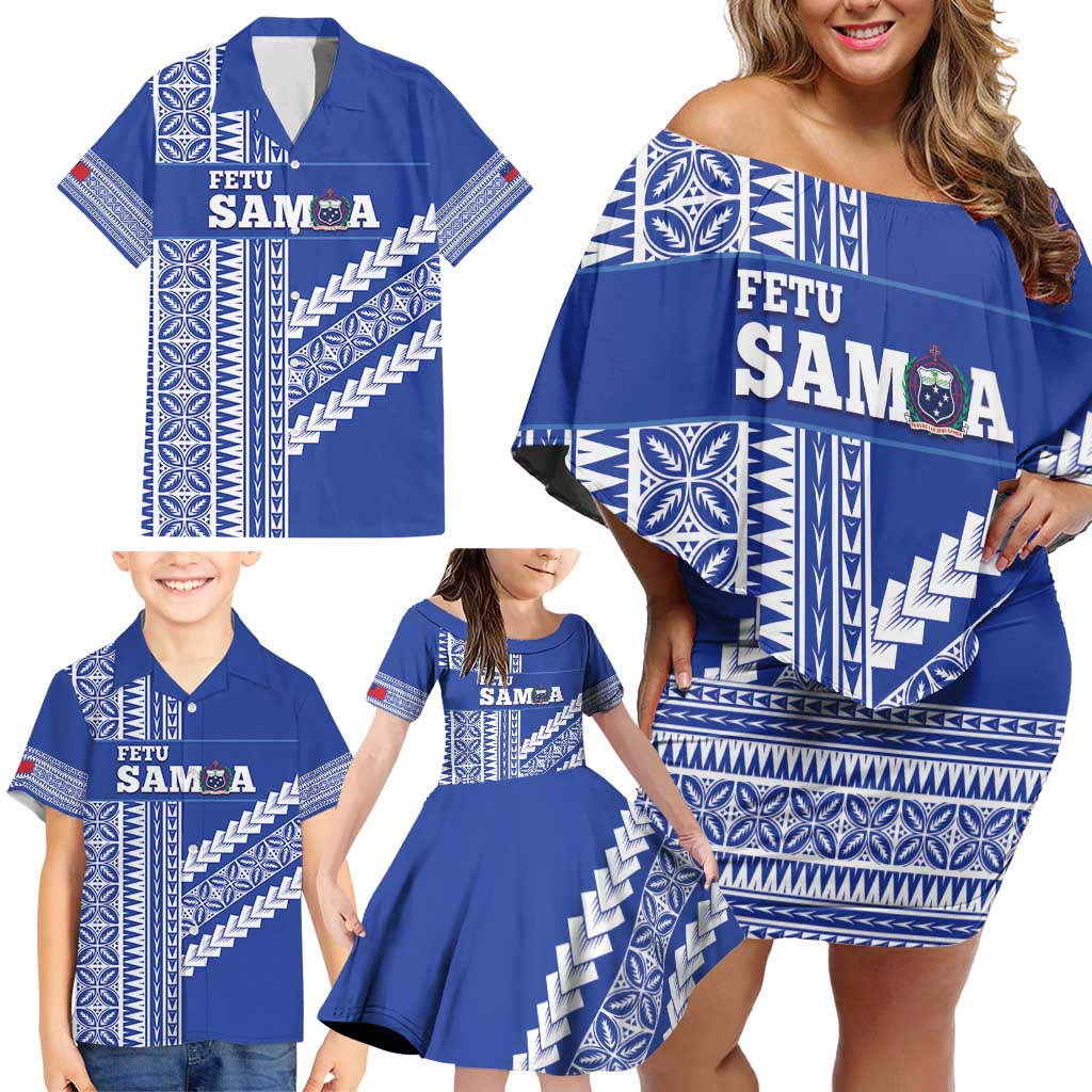 Fetu Samoa Rugby Custom Family Matching Off Shoulder Short Dress and Hawaiian Shirt Siapo Pattern - Sporty Style LT14 - Polynesian Pride