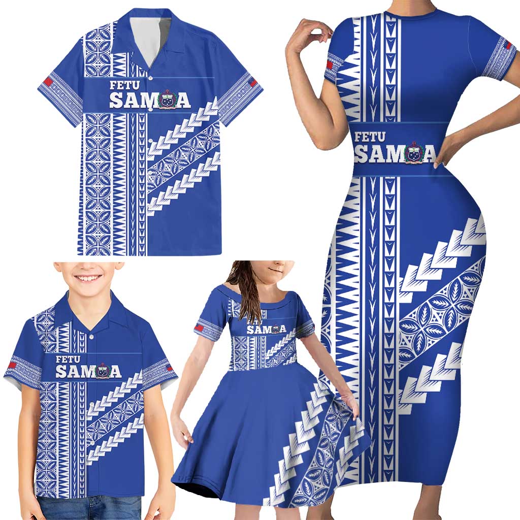 Fetu Samoa Rugby Custom Family Matching Short Sleeve Bodycon Dress and Hawaiian Shirt Siapo Pattern - Sporty Style LT14 - Polynesian Pride