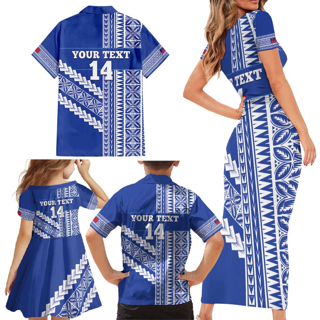 Fetu Samoa Rugby Custom Family Matching Short Sleeve Bodycon Dress and Hawaiian Shirt Siapo Pattern - Sporty Style LT14 - Polynesian Pride