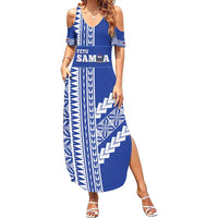 Fetu Samoa Rugby Custom Family Matching Summer Maxi Dress and Hawaiian Shirt Siapo Pattern - Sporty Style LT14 Mom's Dress Blue - Polynesian Pride