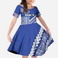 Fetu Samoa Rugby Custom Family Matching Tank Maxi Dress and Hawaiian Shirt Siapo Pattern - Sporty Style LT14 Daughter's Dress Blue - Polynesian Pride