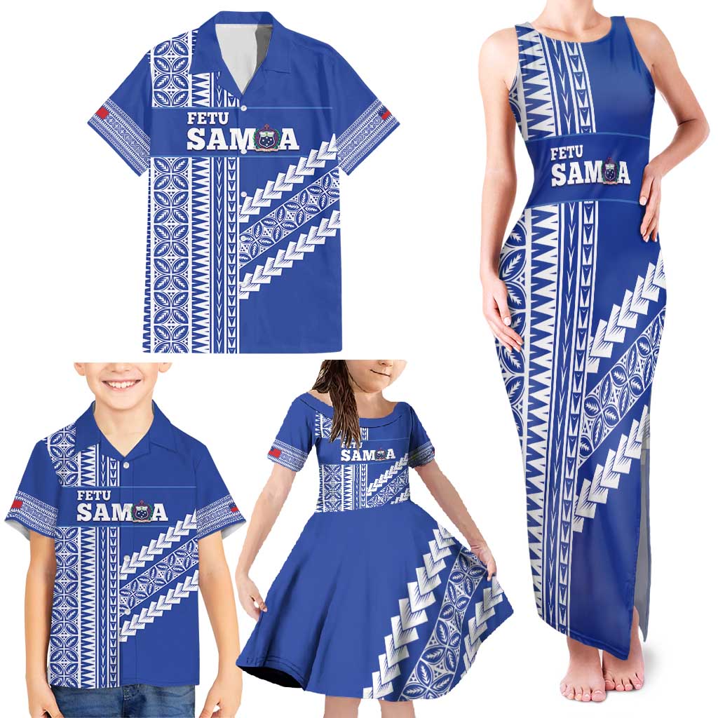 Fetu Samoa Rugby Custom Family Matching Tank Maxi Dress and Hawaiian Shirt Siapo Pattern - Sporty Style LT14 - Polynesian Pride
