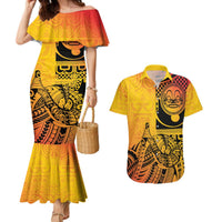 Marquesas Islands Couples Matching Mermaid Dress and Hawaiian Shirt Marquesan Matatiki Fish Hook Patutiki LT14 Yellow - Polynesian Pride
