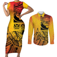 Marquesas Islands Couples Matching Short Sleeve Bodycon Dress and Long Sleeve Button Shirt Marquesan Matatiki Fish Hook Patutiki - Polynesian Pride
