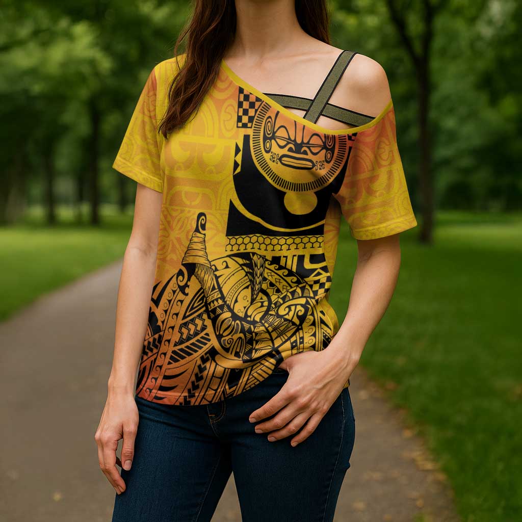 Marquesas Islands Cross Shoulder Shirt Marquesan Matatiki Fish Hook Patutiki - Polynesian Pride