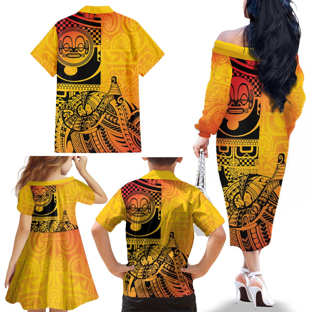 Marquesas Islands Family Matching Off The Shoulder Long Sleeve Dress and Hawaiian Shirt Marquesan Matatiki Fish Hook Patutiki LT14 - Polynesian Pride