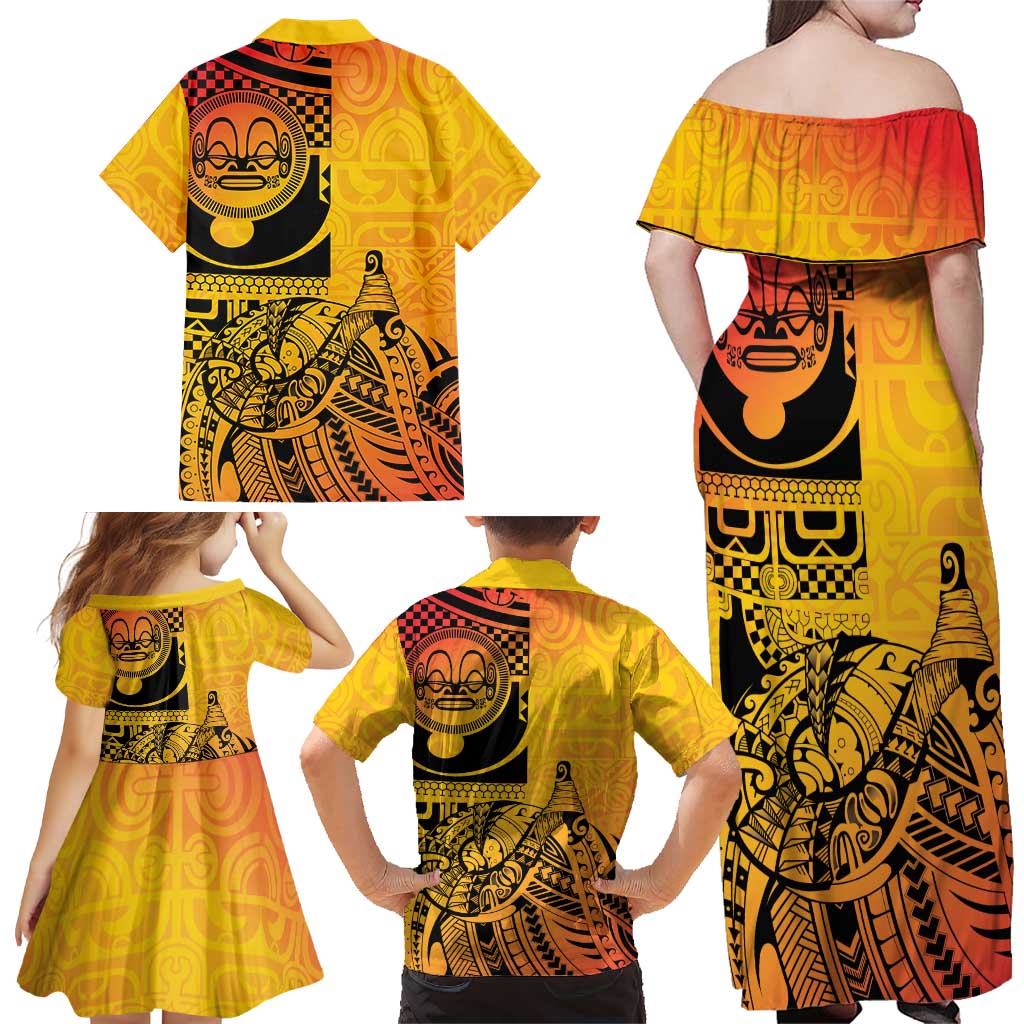 Marquesas Islands Family Matching Off Shoulder Maxi Dress and Hawaiian Shirt Marquesan Matatiki Fish Hook Patutiki LT14 - Polynesian Pride
