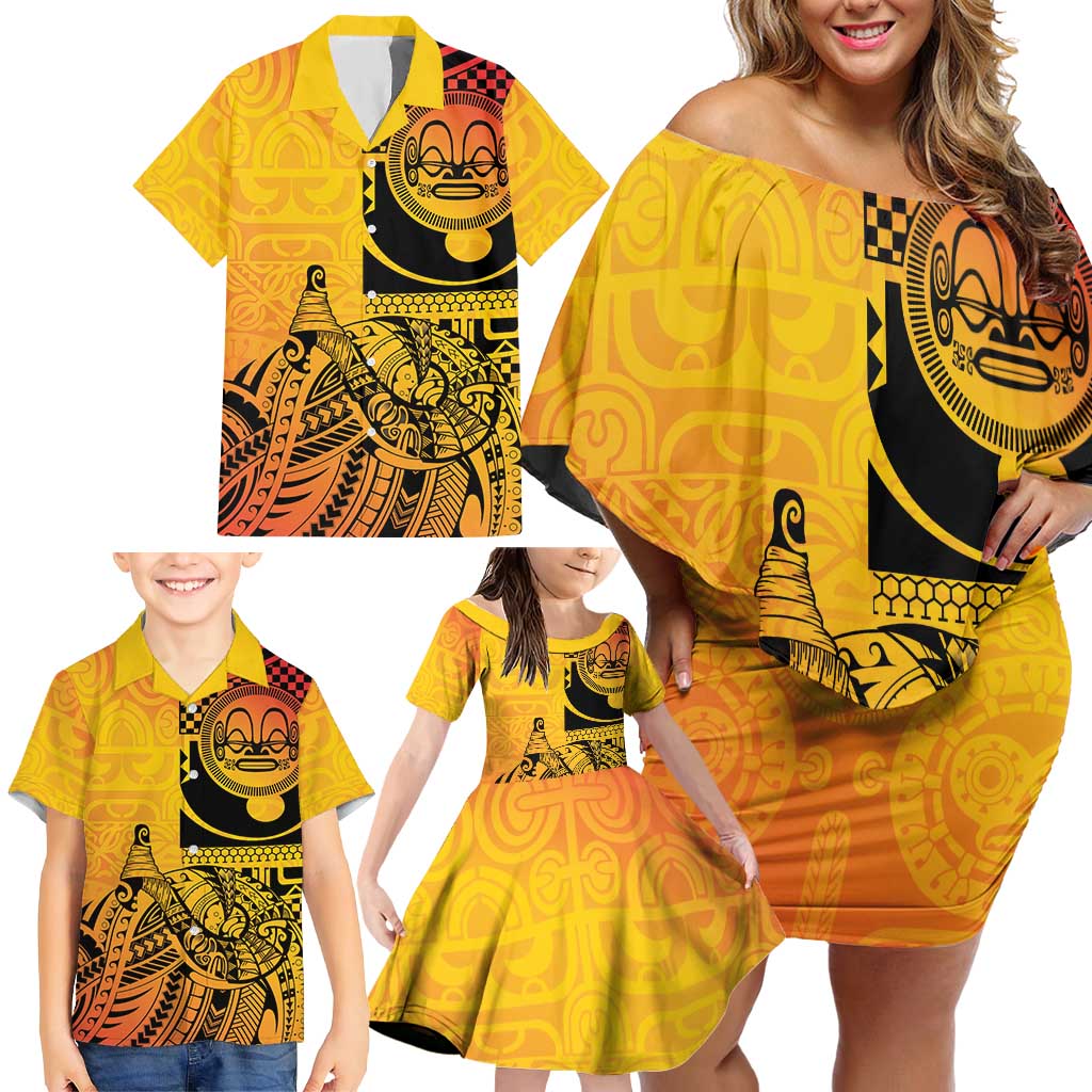 Marquesas Islands Family Matching Off Shoulder Short Dress and Hawaiian Shirt Marquesan Matatiki Fish Hook Patutiki LT14 - Polynesian Pride