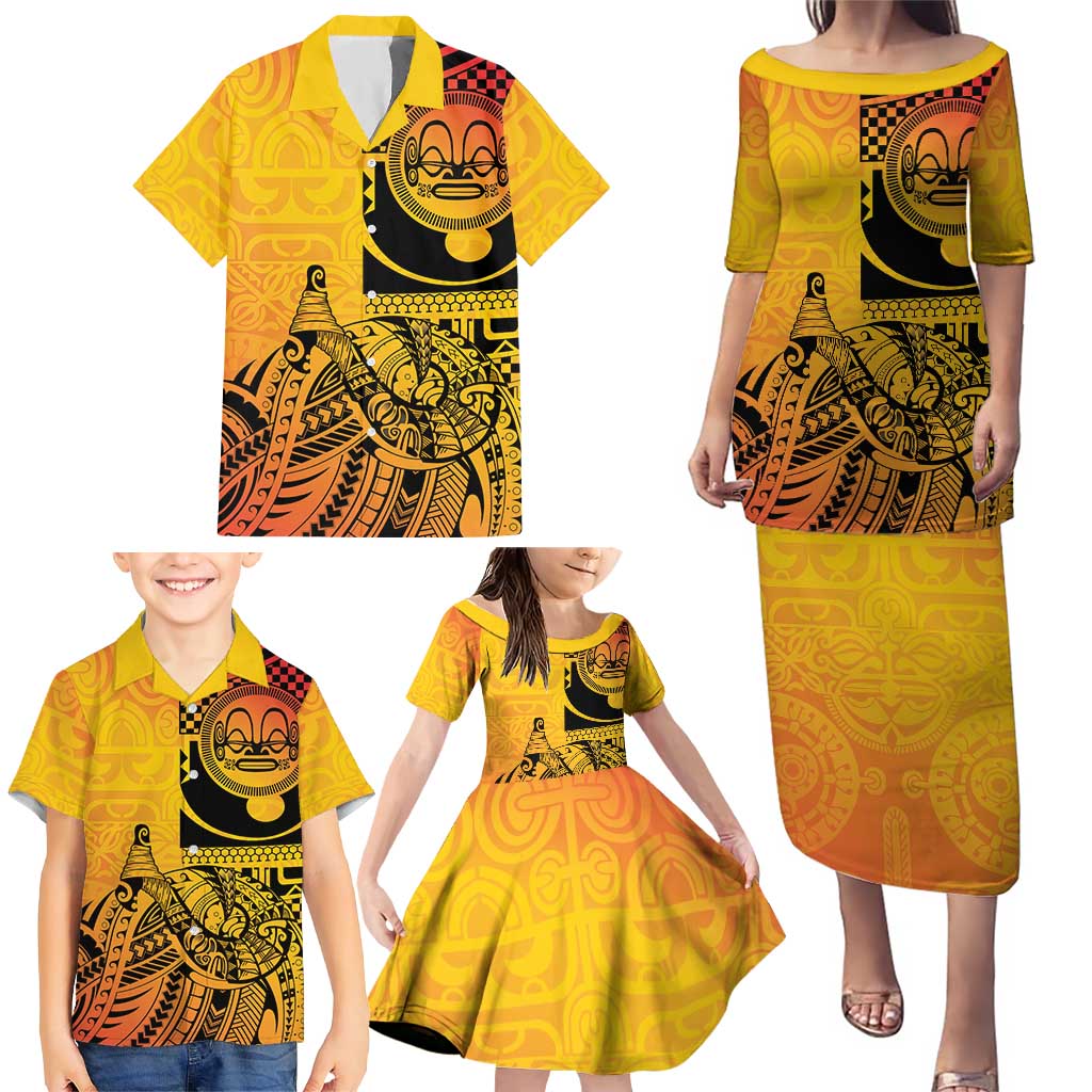 Marquesas Islands Family Matching Puletasi and Hawaiian Shirt Marquesan Matatiki Fish Hook Patutiki LT14 - Polynesian Pride