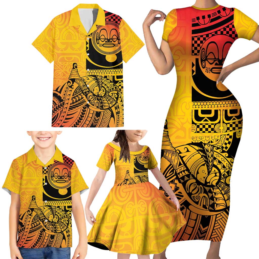 Marquesas Islands Family Matching Short Sleeve Bodycon Dress and Hawaiian Shirt Marquesan Matatiki Fish Hook Patutiki LT14 - Polynesian Pride
