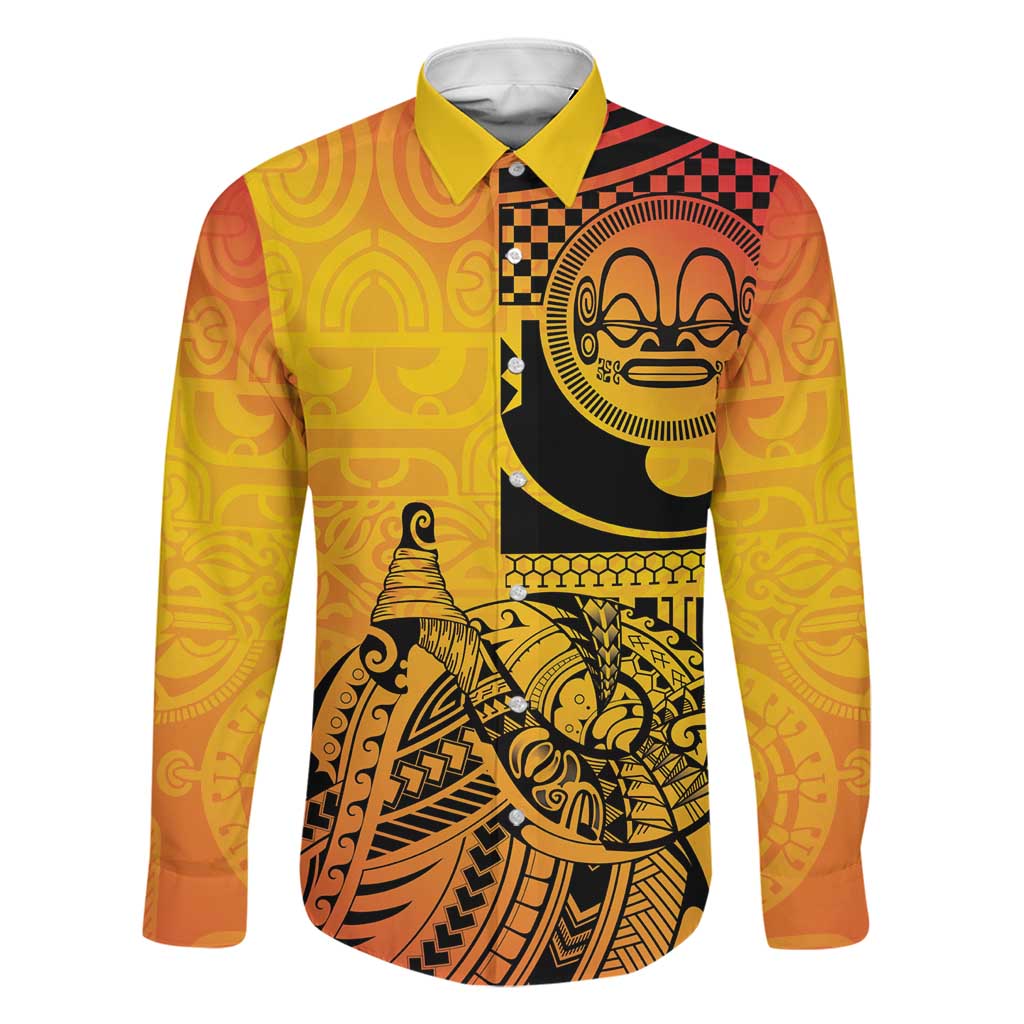 Marquesas Islands Family Matching Short Sleeve Bodycon Dress and Hawaiian Shirt Marquesan Matatiki Fish Hook Patutiki LT14 Dad's Shirt - Long Sleeve Yellow - Polynesian Pride