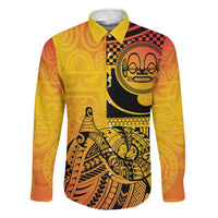 Marquesas Islands Family Matching Short Sleeve Bodycon Dress and Hawaiian Shirt Marquesan Matatiki Fish Hook Patutiki LT14 Dad's Shirt - Long Sleeve Yellow - Polynesian Pride