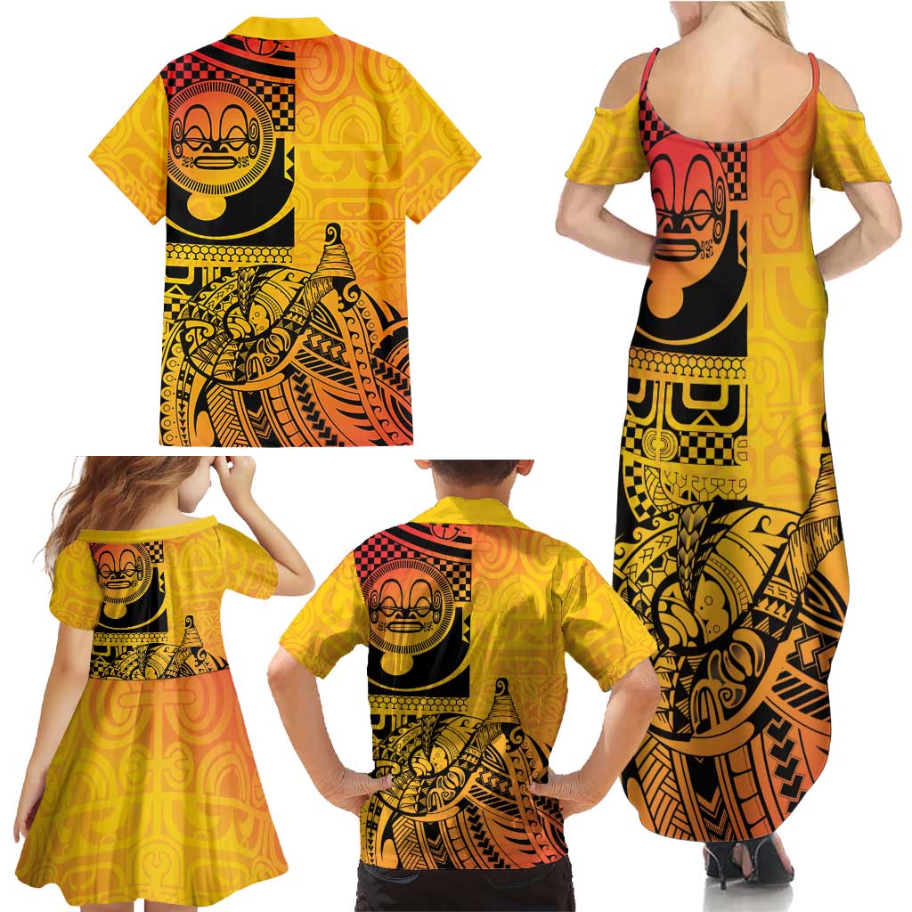 Marquesas Islands Family Matching Summer Maxi Dress and Hawaiian Shirt Marquesan Matatiki Fish Hook Patutiki LT14 - Polynesian Pride