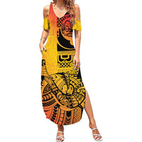 Marquesas Islands Family Matching Summer Maxi Dress and Hawaiian Shirt Marquesan Matatiki Fish Hook Patutiki LT14 Mom's Dress Yellow - Polynesian Pride
