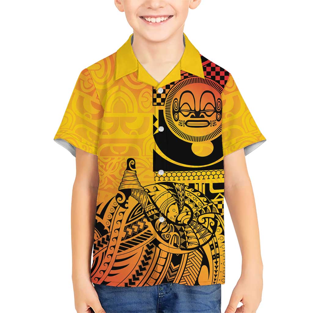 Marquesas Islands Family Matching Summer Maxi Dress and Hawaiian Shirt Marquesan Matatiki Fish Hook Patutiki LT14 Son's Shirt Yellow - Polynesian Pride