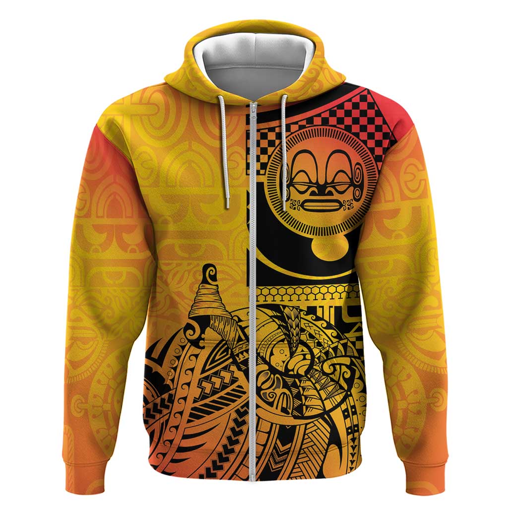 Marquesas Islands Hoodie Marquesan Matatiki Fish Hook Patutiki LT14 Zip Hoodie Yellow - Polynesian Pride