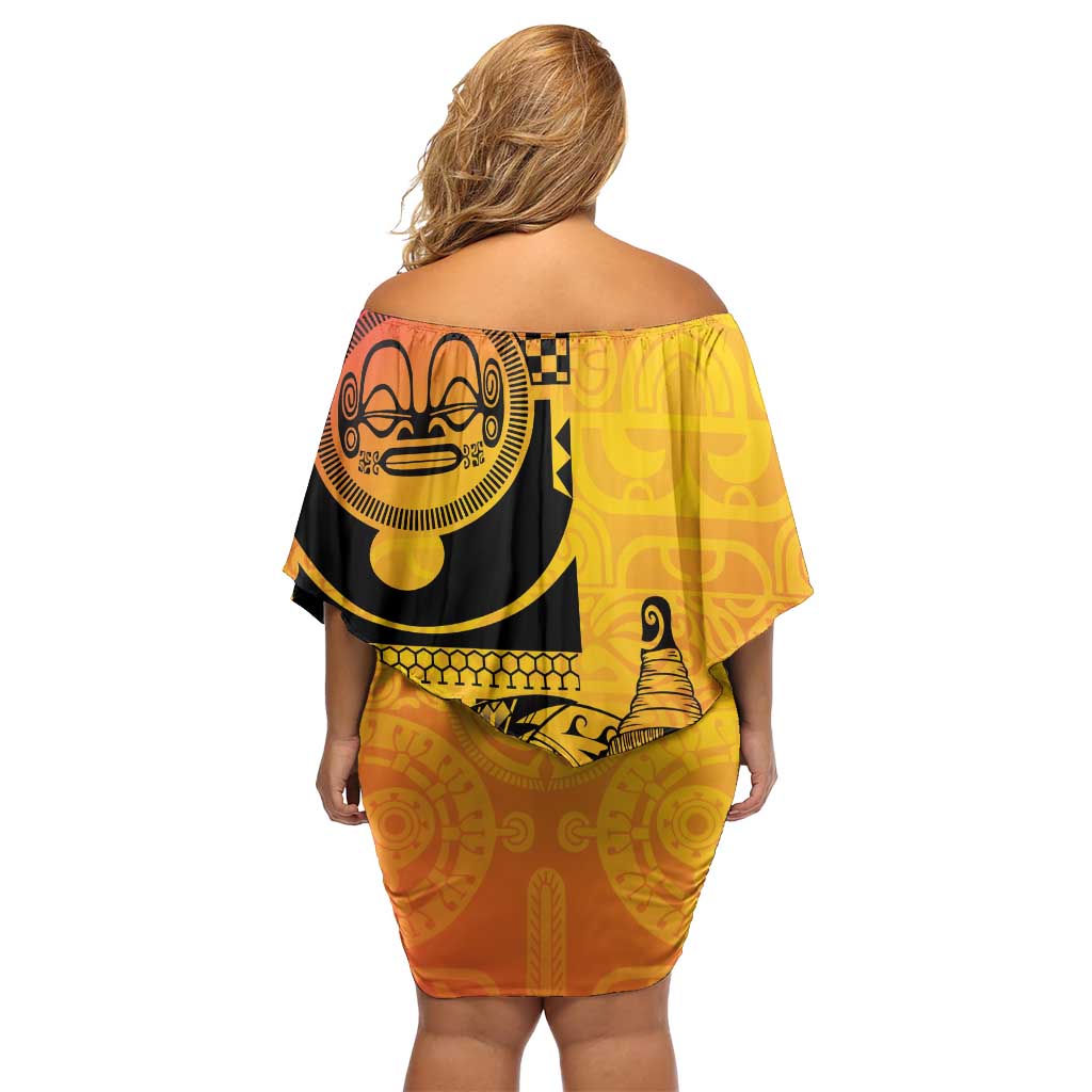 Marquesas Islands Off Shoulder Short Dress Marquesan Matatiki Fish Hook Patutiki LT14 - Polynesian Pride