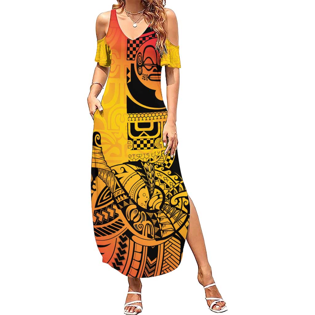 Marquesas Islands Summer Maxi Dress Marquesan Matatiki Fish Hook Patutiki - Polynesian Pride