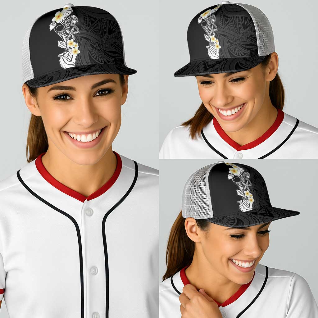 Black Samoa Tattoo Baseball Net Cap Plumeria Samoan Ocean Tatau Pattern - Polynesian Pride