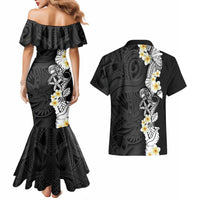 Black Samoa Tattoo Couples Matching Mermaid Dress and Hawaiian Shirt Plumeria Samoan Ocean Tatau Pattern LT14 - Polynesian Pride