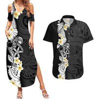 Black Samoa Tattoo Couples Matching Summer Maxi Dress and Hawaiian Shirt Plumeria Samoan Ocean Tatau Pattern LT14 Black - Polynesian Pride