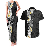Black Samoa Tattoo Couples Matching Tank Maxi Dress and Hawaiian Shirt Plumeria Samoan Ocean Tatau Pattern LT14 Black - Polynesian Pride