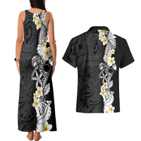 Black Samoa Tattoo Couples Matching Tank Maxi Dress and Hawaiian Shirt Plumeria Samoan Ocean Tatau Pattern LT14 - Polynesian Pride