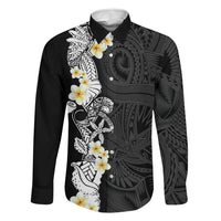 Black Samoa Tattoo Family Matching Off Shoulder Maxi Dress and Hawaiian Shirt Plumeria Samoan Ocean Tatau Pattern LT14 Dad's Shirt - Long Sleeve Black - Polynesian Pride