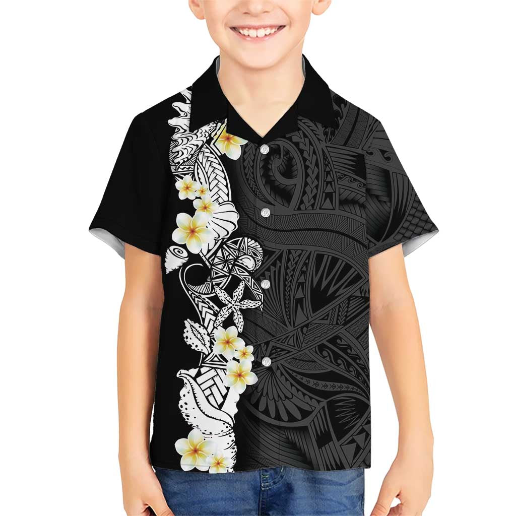 Black Samoa Tattoo Family Matching Off Shoulder Maxi Dress and Hawaiian Shirt Plumeria Samoan Ocean Tatau Pattern LT14 Son's Shirt Black - Polynesian Pride