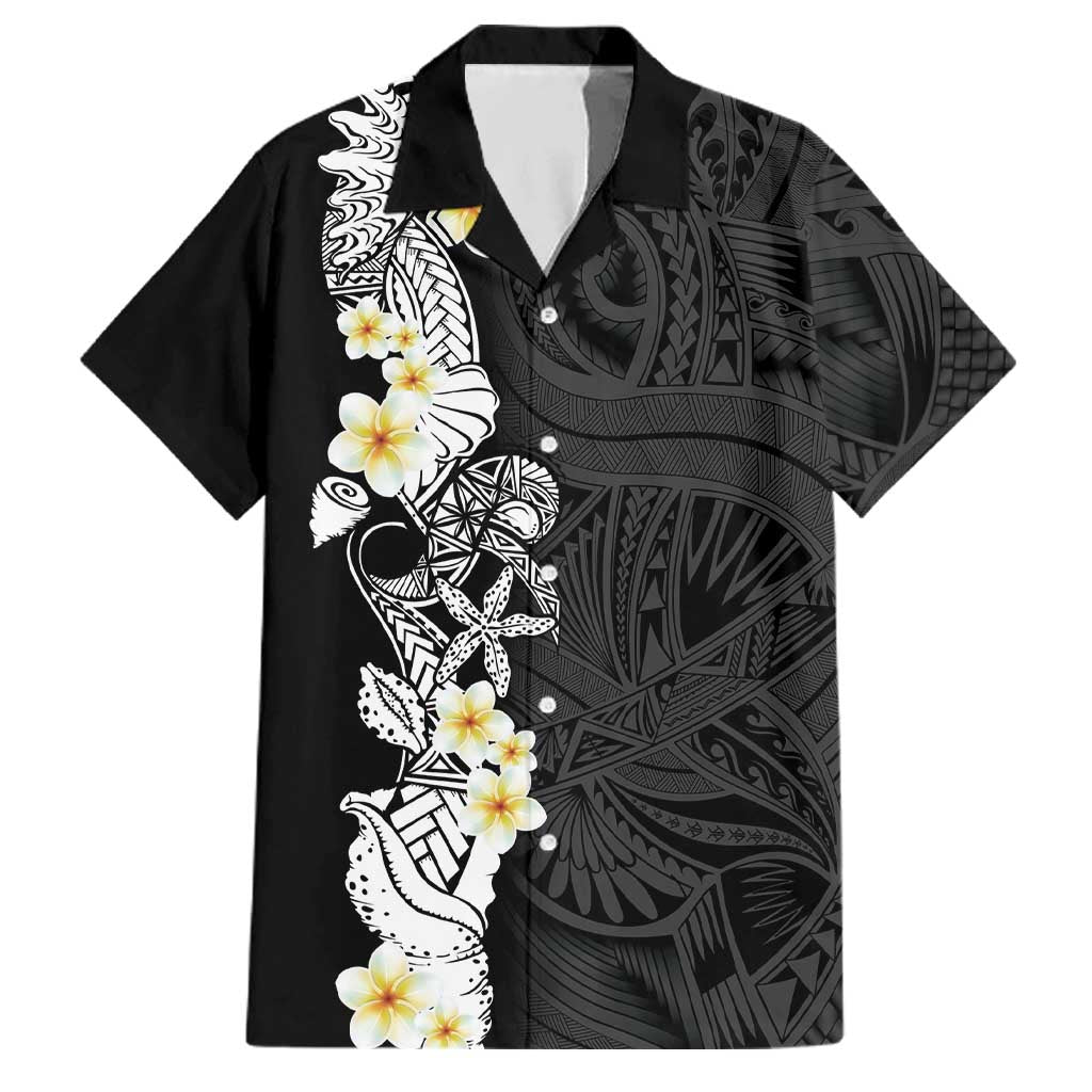 Black Samoa Tattoo Family Matching Off Shoulder Short Dress and Hawaiian Shirt Plumeria Samoan Ocean Tatau Pattern LT14 Dad's Shirt - Short Sleeve Black - Polynesian Pride