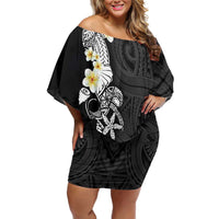 Black Samoa Tattoo Family Matching Off Shoulder Short Dress and Hawaiian Shirt Plumeria Samoan Ocean Tatau Pattern LT14 Mom's Dress Black - Polynesian Pride