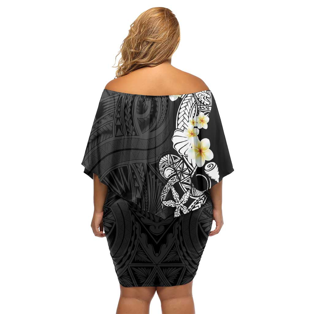 Black Samoa Tattoo Family Matching Off Shoulder Short Dress and Hawaiian Shirt Plumeria Samoan Ocean Tatau Pattern LT14 - Polynesian Pride