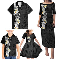 Black Samoa Tattoo Family Matching Puletasi and Hawaiian Shirt Plumeria Samoan Ocean Tatau Pattern LT14 - Polynesian Pride