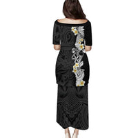 Black Samoa Tattoo Family Matching Puletasi and Hawaiian Shirt Plumeria Samoan Ocean Tatau Pattern LT14 - Polynesian Pride