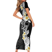 Black Samoa Tattoo Family Matching Short Sleeve Bodycon Dress and Hawaiian Shirt Plumeria Samoan Ocean Tatau Pattern LT14 - Polynesian Pride