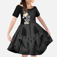 Black Samoa Tattoo Family Matching Summer Maxi Dress and Hawaiian Shirt Plumeria Samoan Ocean Tatau Pattern LT14 Daughter's Dress Black - Polynesian Pride