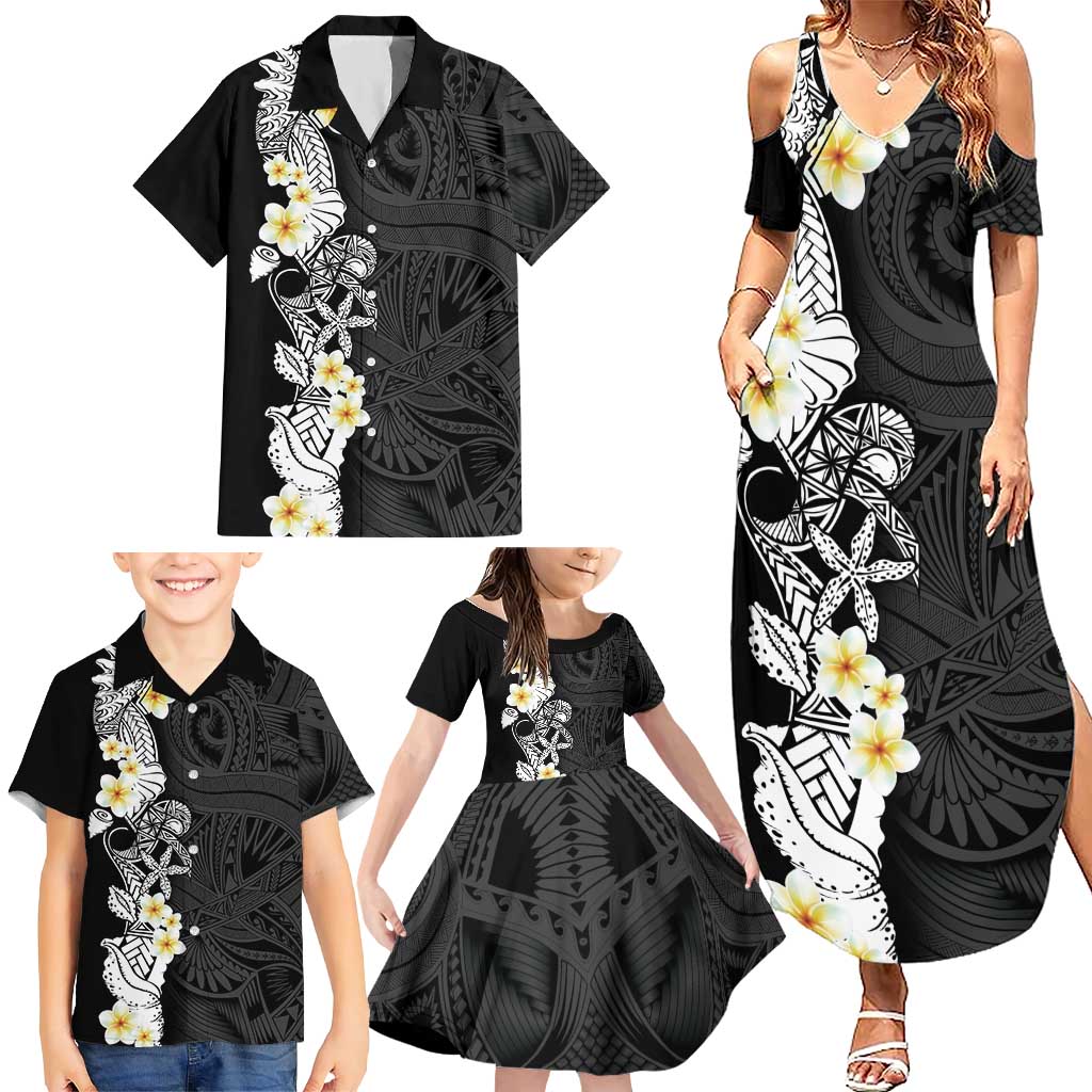 Black Samoa Tattoo Family Matching Summer Maxi Dress and Hawaiian Shirt Plumeria Samoan Ocean Tatau Pattern LT14 - Polynesian Pride