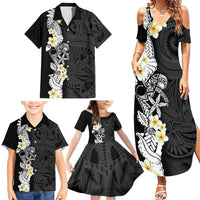 Black Samoa Tattoo Family Matching Summer Maxi Dress and Hawaiian Shirt Plumeria Samoan Ocean Tatau Pattern LT14 - Polynesian Pride