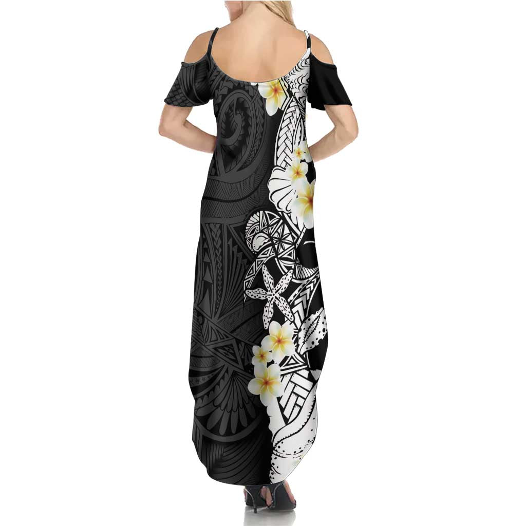 Black Samoa Tattoo Family Matching Summer Maxi Dress and Hawaiian Shirt Plumeria Samoan Ocean Tatau Pattern LT14 - Polynesian Pride