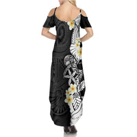 Black Samoa Tattoo Family Matching Summer Maxi Dress and Hawaiian Shirt Plumeria Samoan Ocean Tatau Pattern LT14 - Polynesian Pride