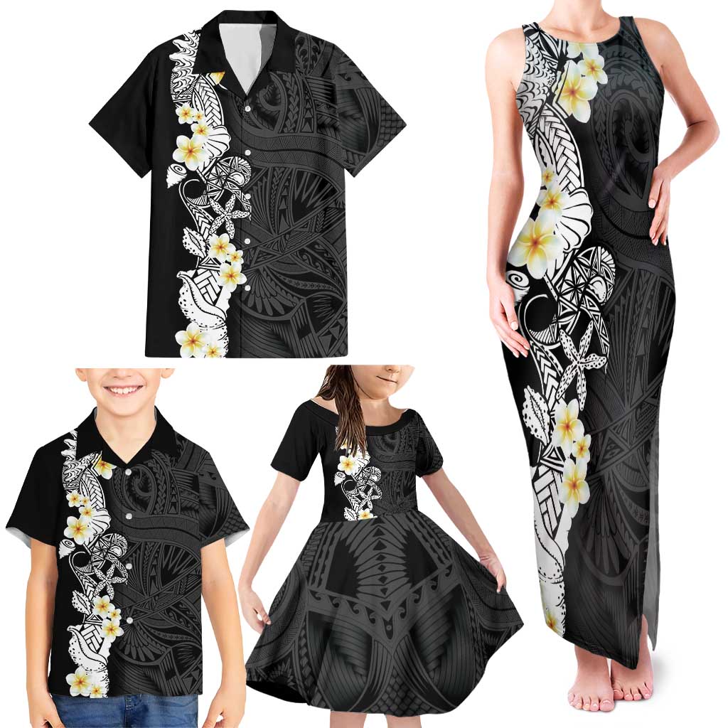 Black Samoa Tattoo Family Matching Tank Maxi Dress and Hawaiian Shirt Plumeria Samoan Ocean Tatau Pattern LT14 - Polynesian Pride