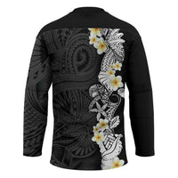 Black Samoa Tattoo Hockey Jersey Plumeria Samoan Ocean Tatau Pattern - Polynesian Pride