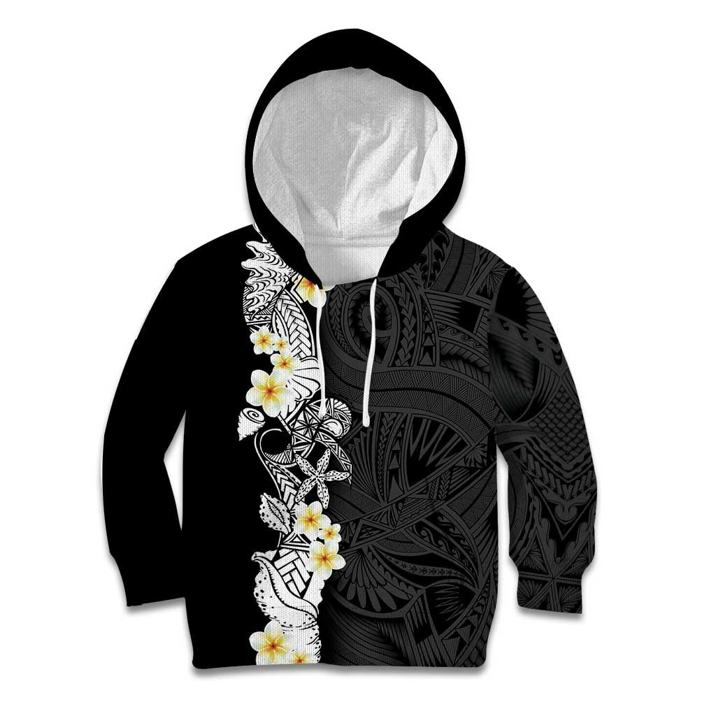 Black Samoa Tattoo Kid Hoodie Plumeria Samoan Ocean Tatau Pattern - Polynesian Pride