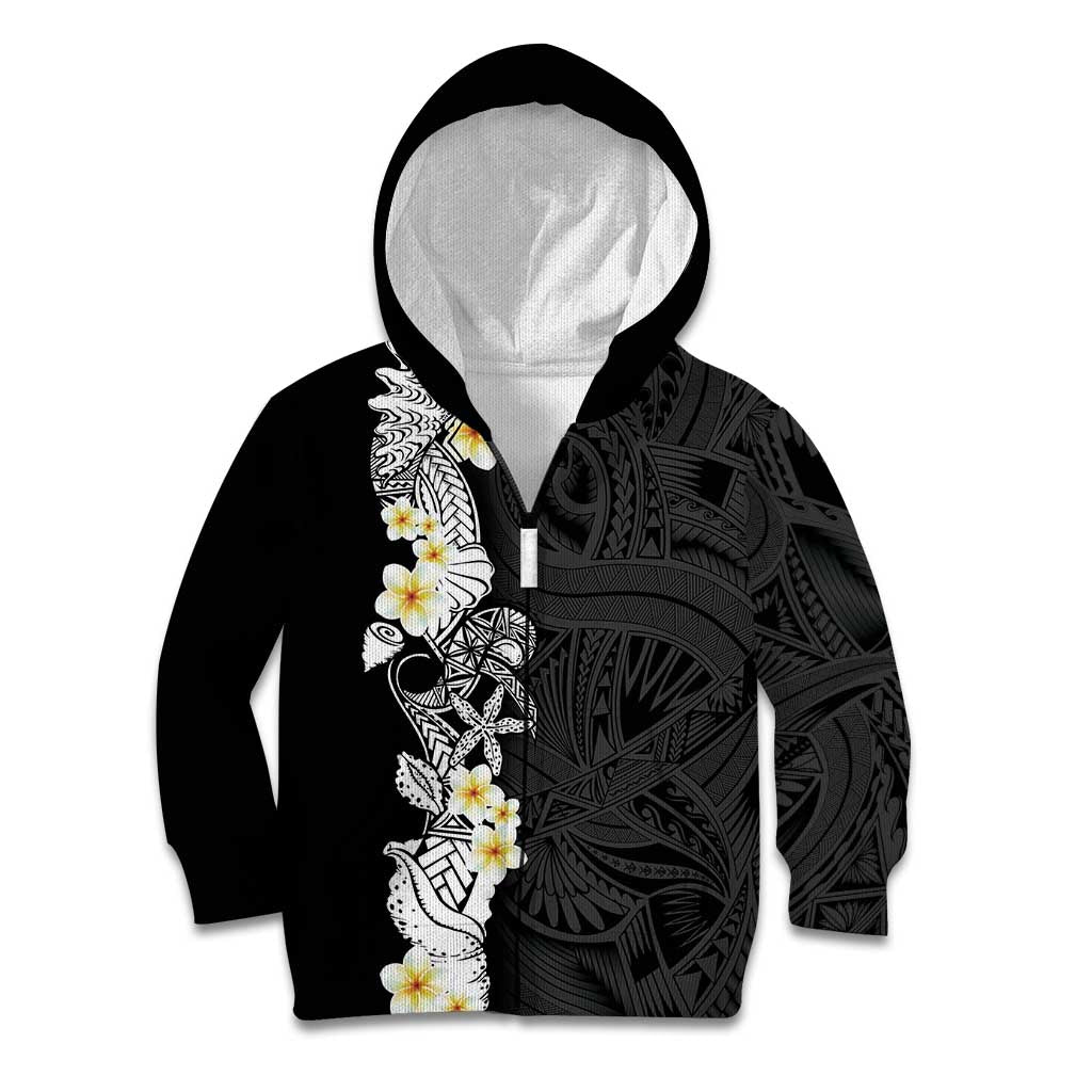 Black Samoa Tattoo Kid Hoodie Plumeria Samoan Ocean Tatau Pattern - Polynesian Pride