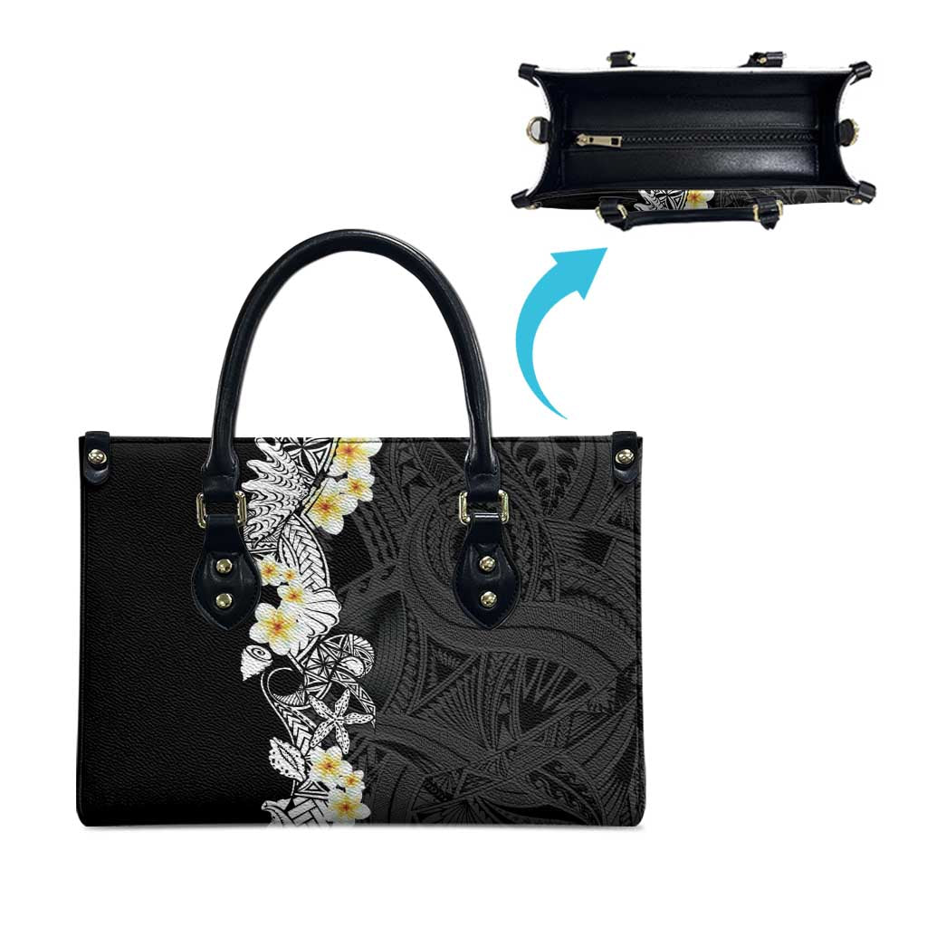 Black Samoa Tattoo Leather Bag Plumeria Samoan Ocean Tatau Pattern - Polynesian Pride